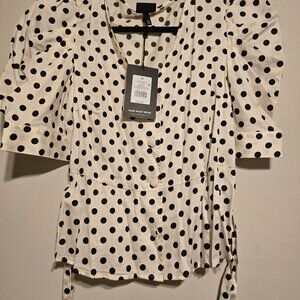Whowhatwear Polko Dot Puff Sleeve Top